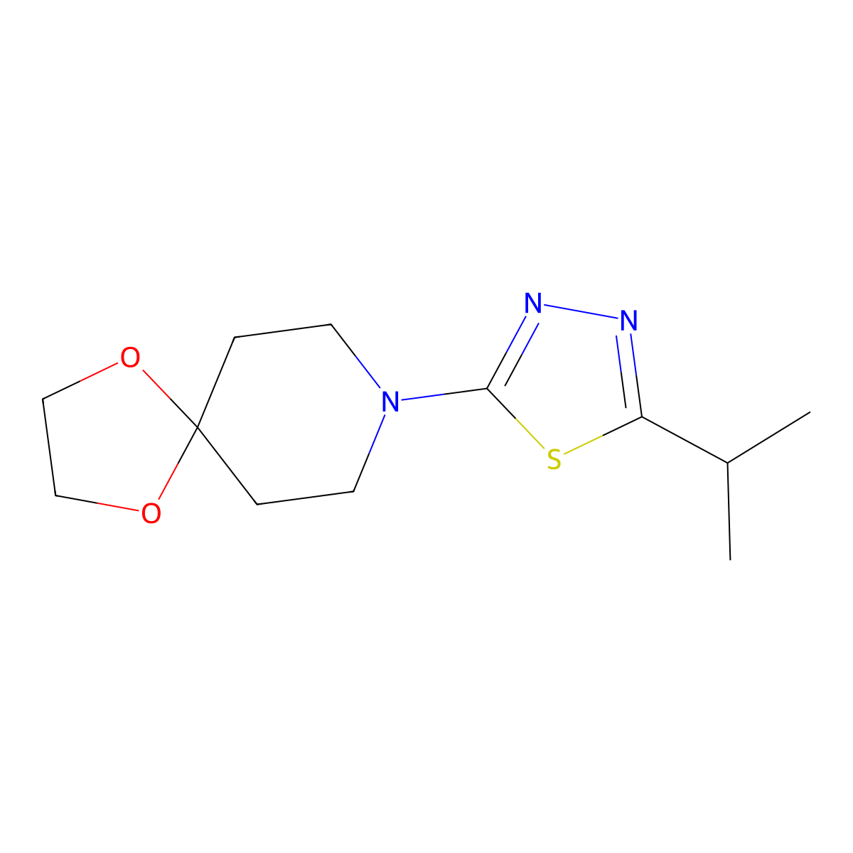 8-[5-(Propan-2-yl)-1,3,4-thiadiazol-2-yl]-1,4-dioxa-8-azaspiro[4.5]decane molecular structure, CAS 2640955-59-3