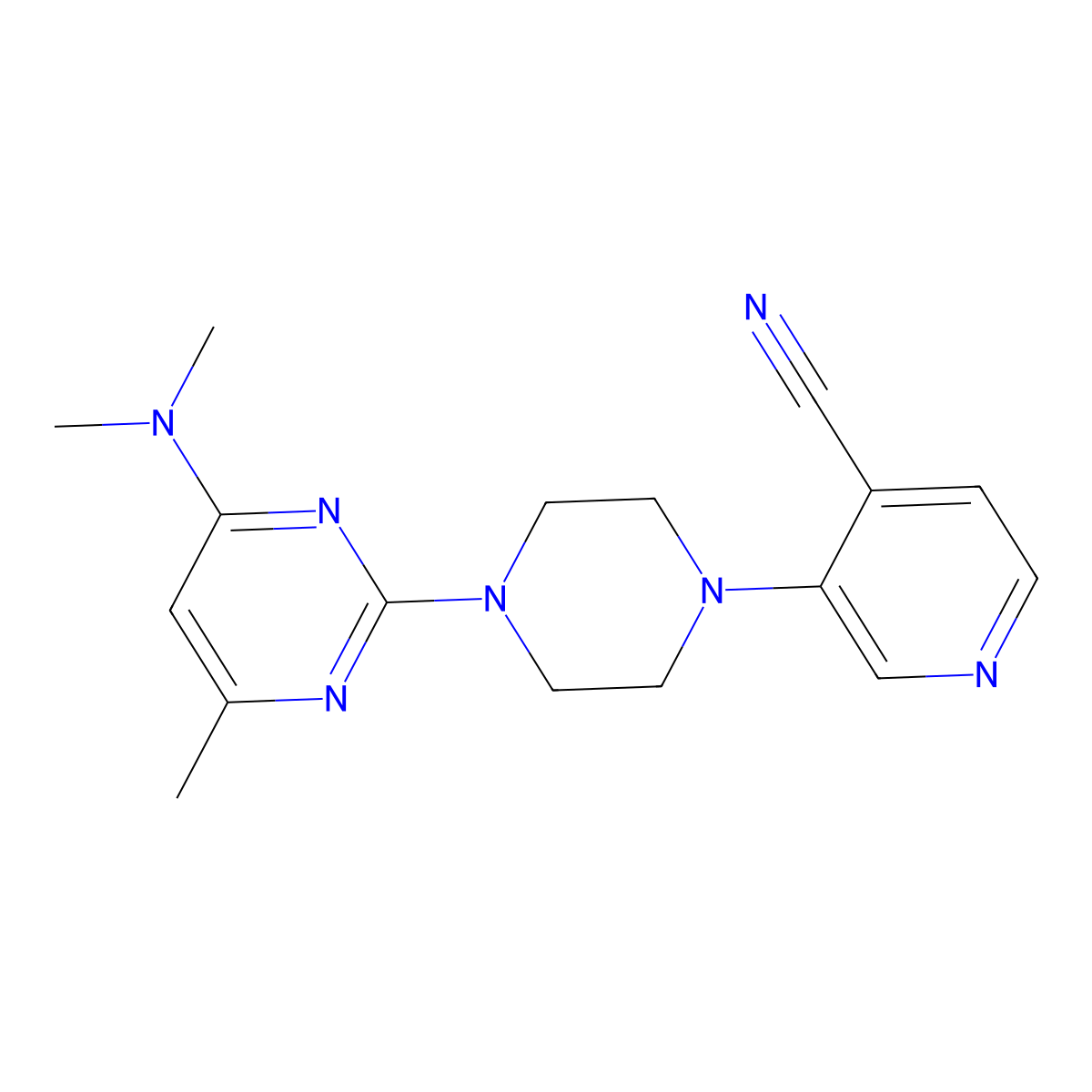 3-{4-[4-(Dimethylamino)-6-methylpyrimidin-2-yl]piperazin-1-yl}pyridine-4-carbonitrile molecular structure, CAS 2640955-65-1