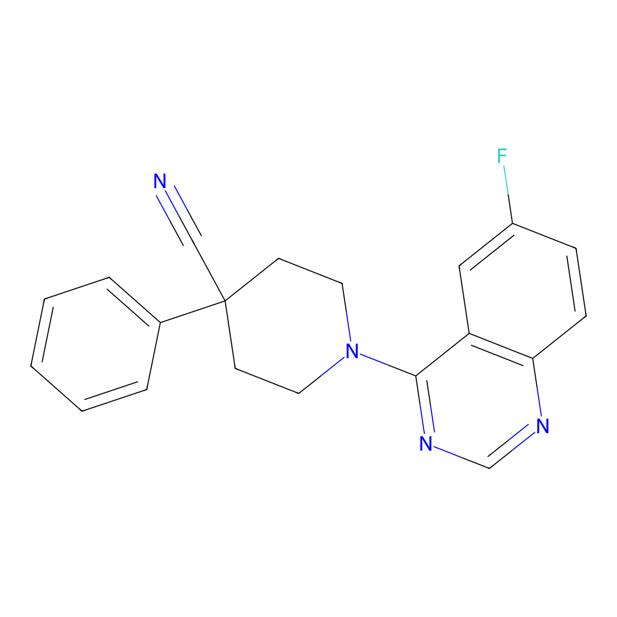 1-(6-Fluoroquinazolin-4-yl)-4-phenylpiperidine-4-carbonitrile molecular structure, CAS 2640955-67-3