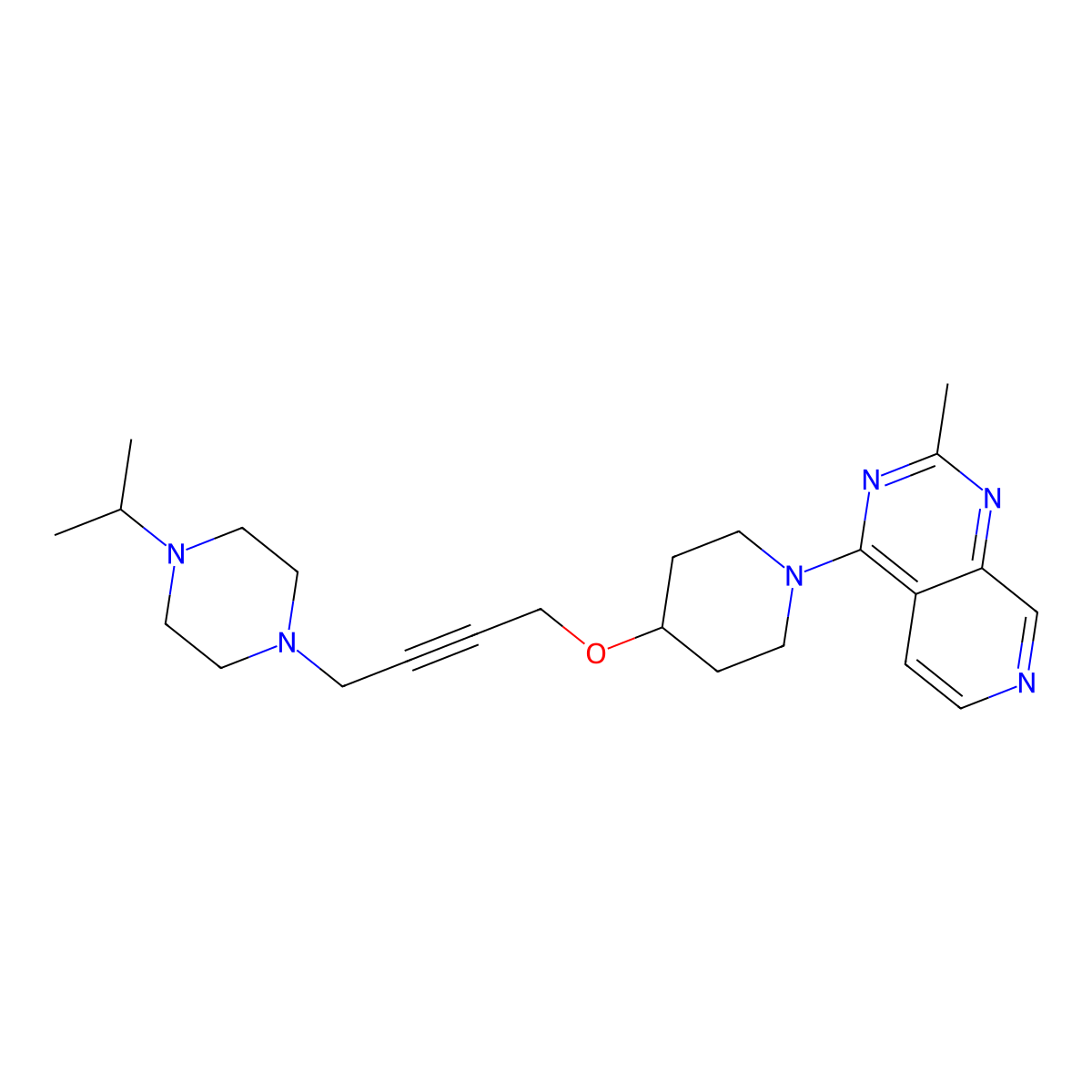 1-{4-[(1-{2-Methylpyrido[3,4-d]pyrimidin-4-yl}piperidin-4-yl)oxy]but-2-yn-1-yl}-4-(propan-2-yl)piperazine molecular structure, CAS 2640955-70-8