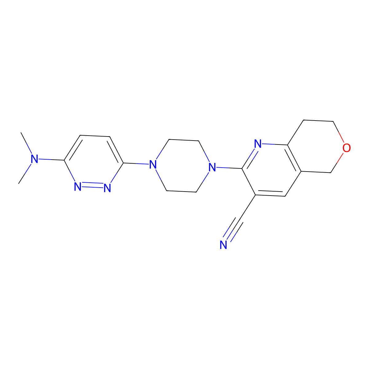 2-{4-[6-(dimethylamino)pyridazin-3-yl]piperazin-1-yl}-5H,7H,8H-pyrano[4,3-b]pyridine-3-carbonitrile molecular structure, CAS 2640955-71-9