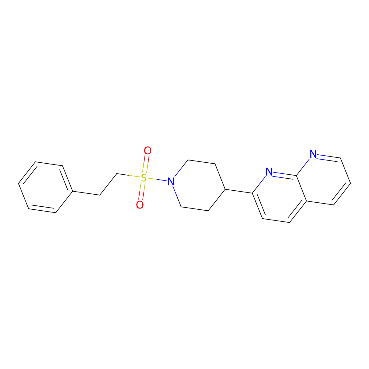 2-[1-(2-Phenylethanesulfonyl)piperidin-4-yl]-1,8-naphthyridine molecular structure, CAS 2640955-74-2