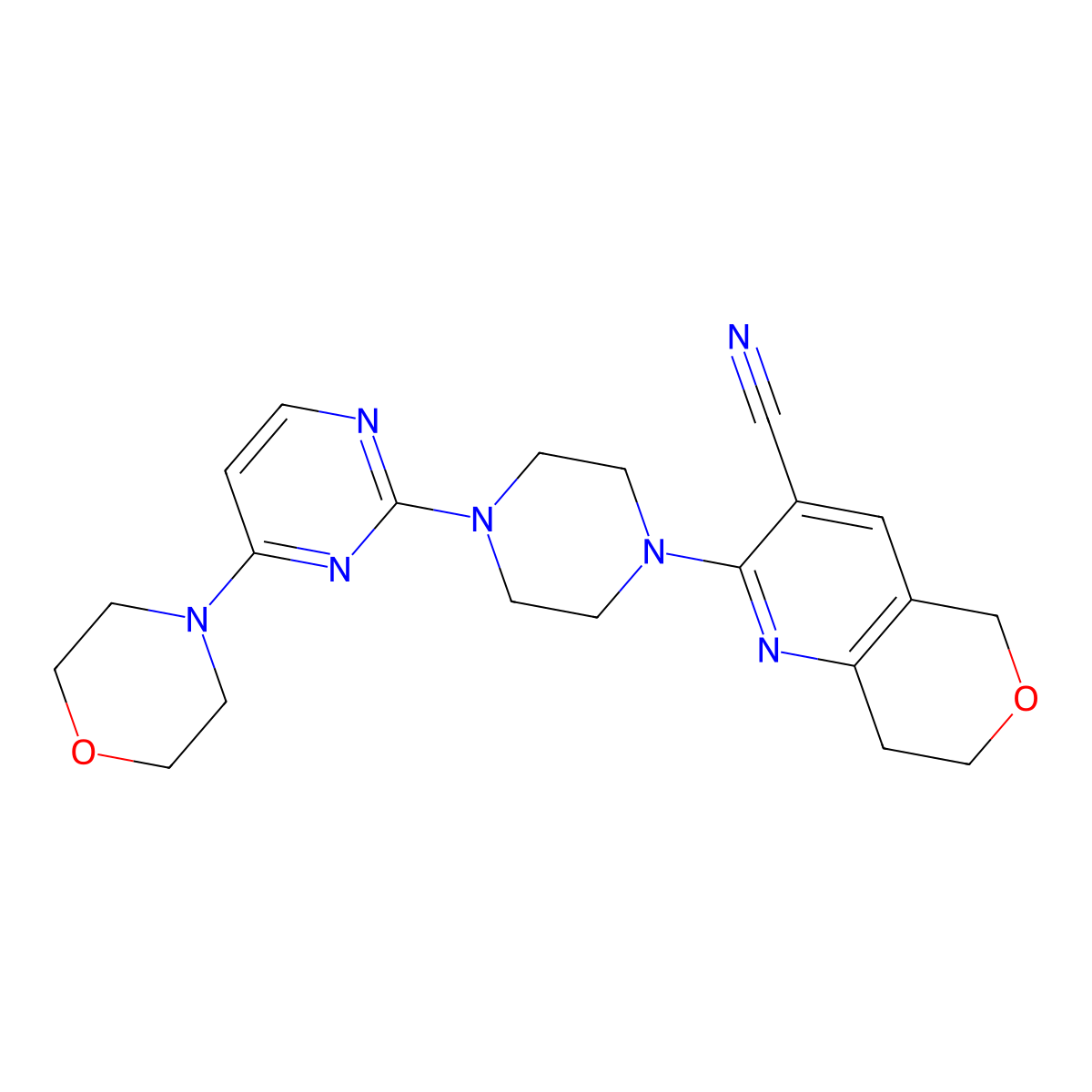 2-{4-[4-(morpholin-4-yl)pyrimidin-2-yl]piperazin-1-yl}-5H,7H,8H-pyrano[4,3-b]pyridine-3-carbonitrile molecular structure, CAS 2640955-75-3