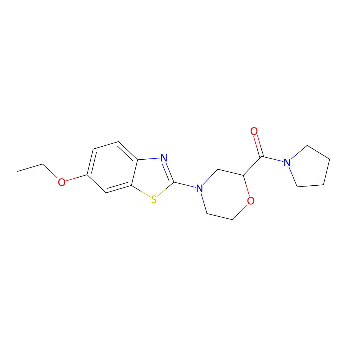 6-Ethoxy-2-[2-(pyrrolidine-1-carbonyl)morpholin-4-yl]-1,3-benzothiazole molecular structure, CAS 2640955-76-4