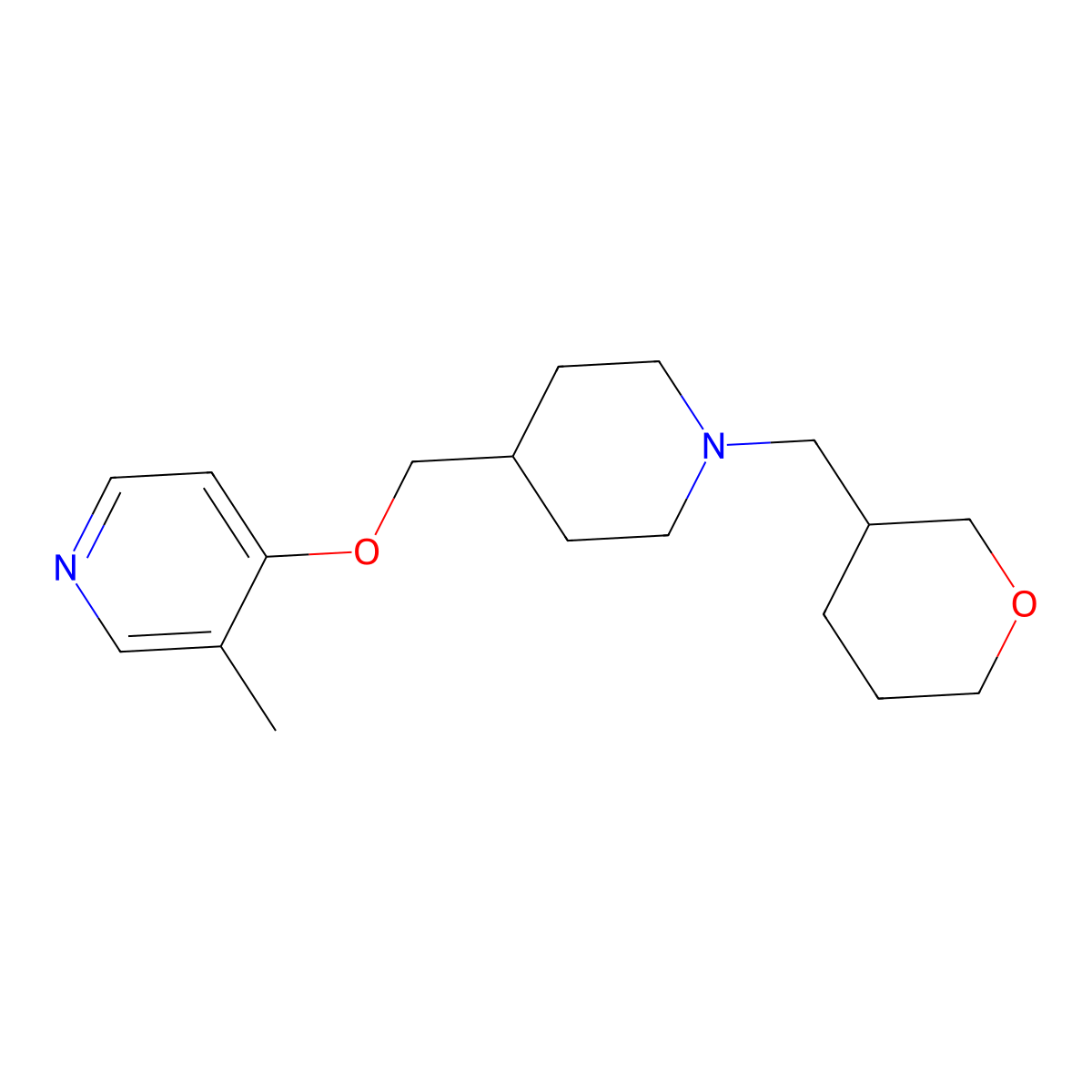 3-Methyl-4-({1-[(oxan-3-yl)methyl]piperidin-4-yl}methoxy)pyridine molecular structure, CAS 2640955-79-7