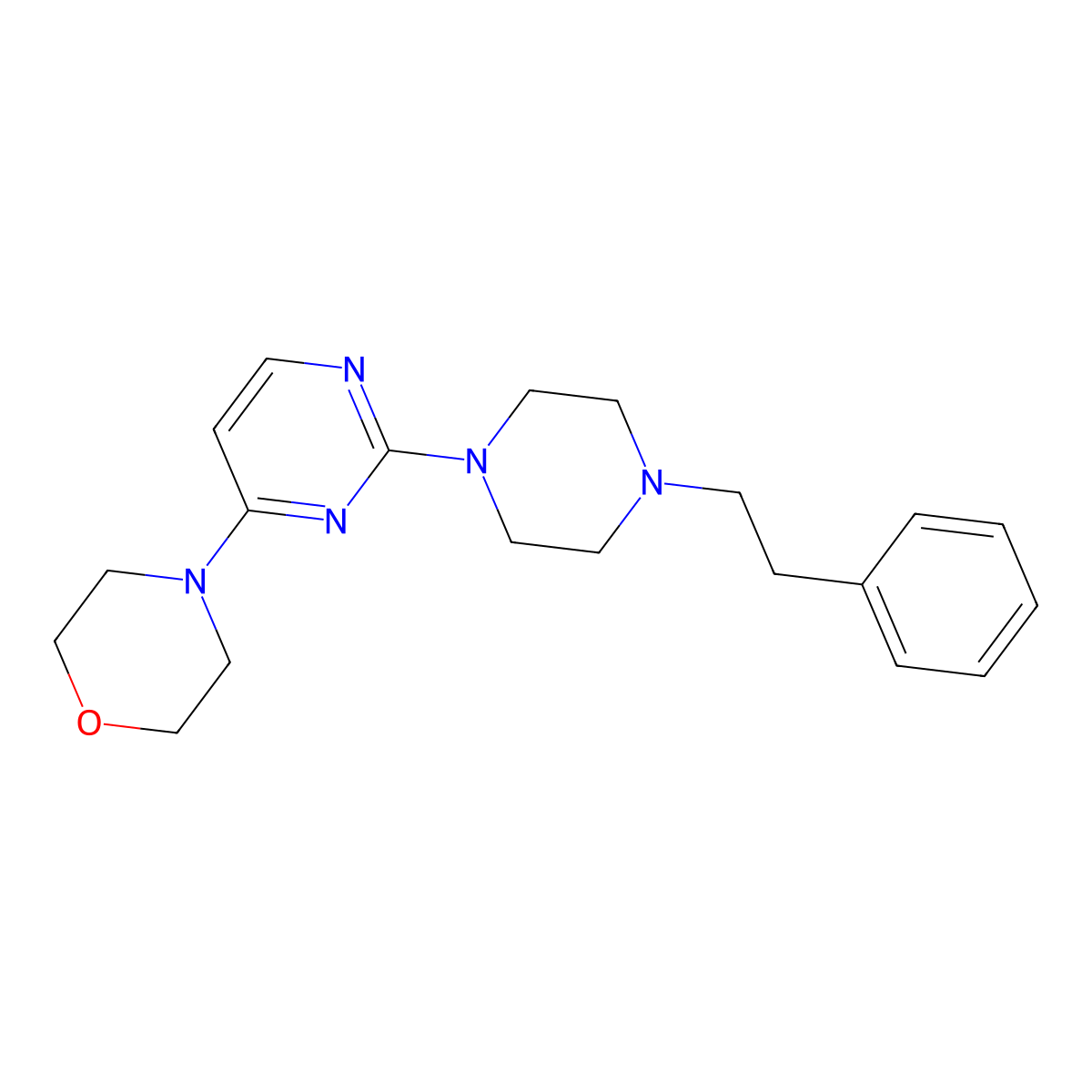 4-{2-[4-(2-Phenylethyl)piperazin-1-yl]pyrimidin-4-yl}morpholine molecular structure, CAS 2640955-81-1