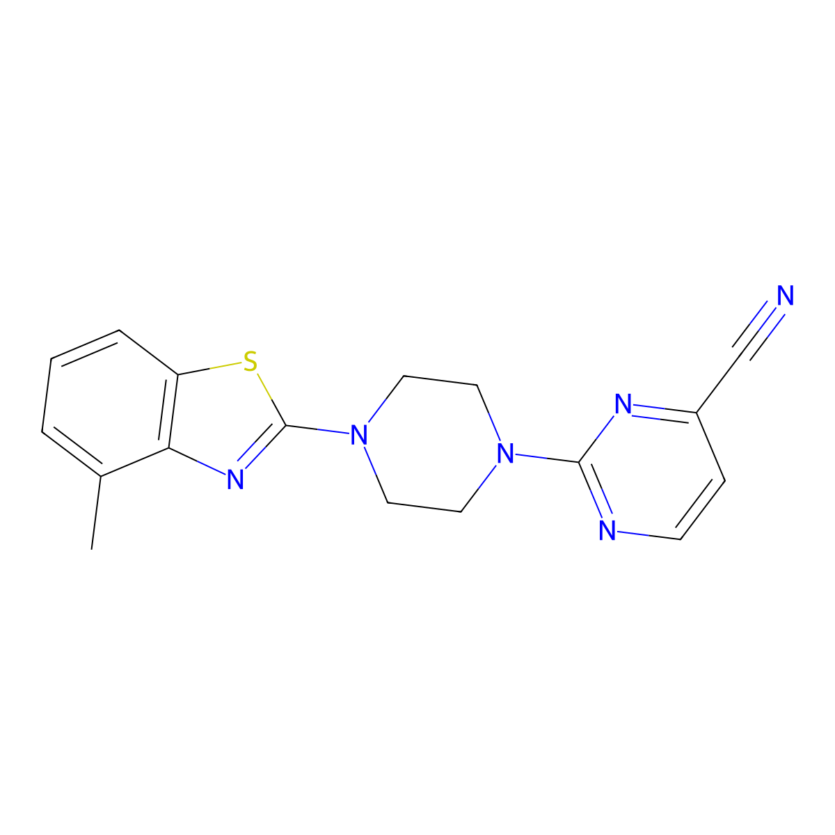 2-[4-(4-Methyl-1,3-benzothiazol-2-yl)piperazin-1-yl]pyrimidine-4-carbonitrile molecular structure, CAS 2640955-82-2