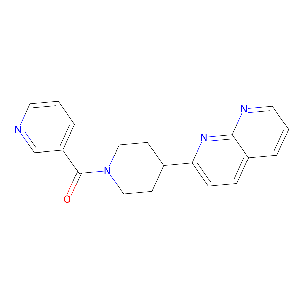 2-[1-(Pyridine-3-carbonyl)piperidin-4-yl]-1,8-naphthyridine molecular structure, CAS 2640955-83-3