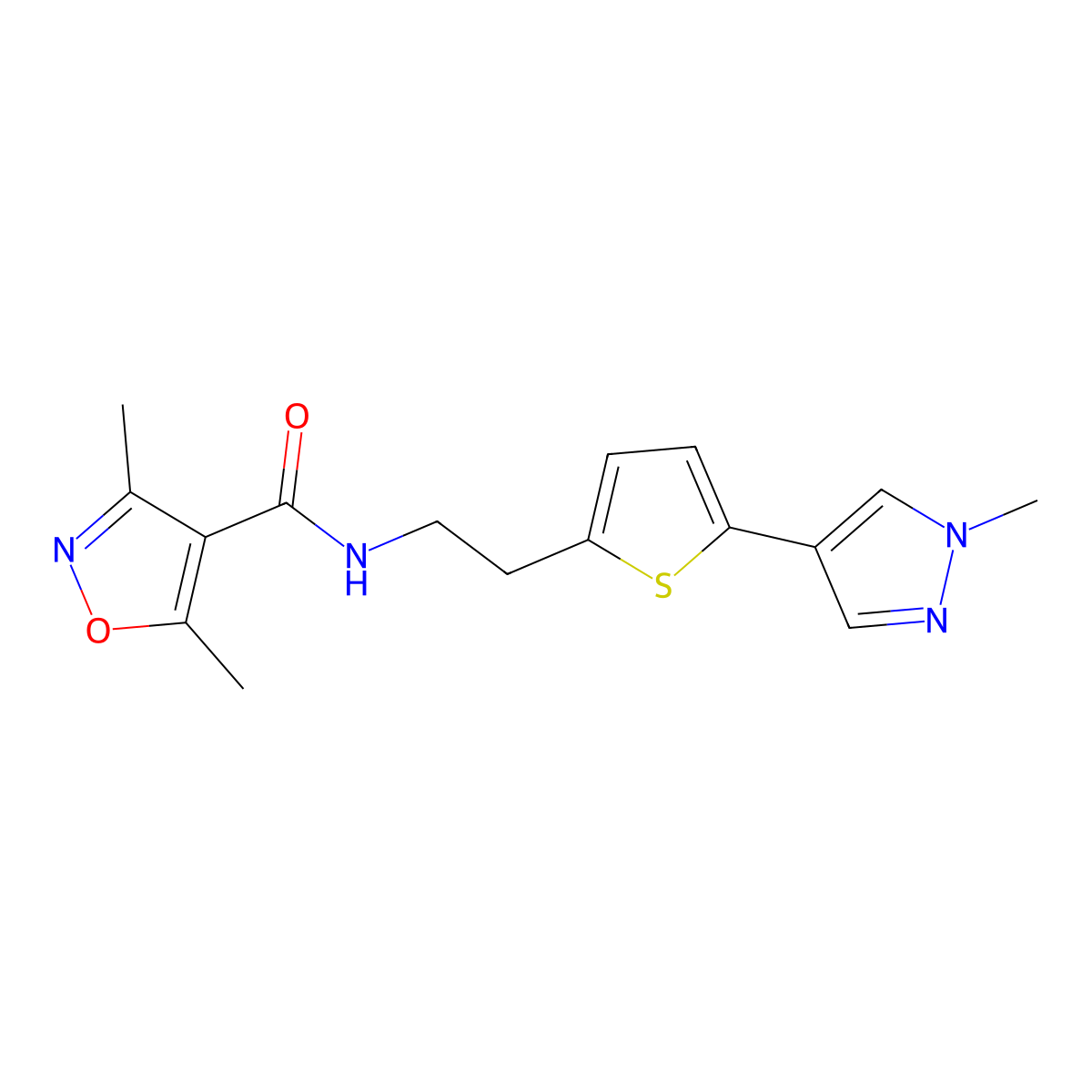 3,5-dimethyl-N-{2-[5-(1-methyl-1H-pyrazol-4-yl)thiophen-2-yl]ethyl}-1,2-oxazole-4-carboxamide molecular structure, CAS 2640955-84-4