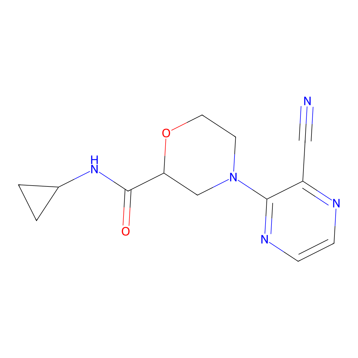 4-(3-cyanopyrazin-2-yl)-N-cyclopropylmorpholine-2-carboxamide molecular structure, CAS 2640955-85-5