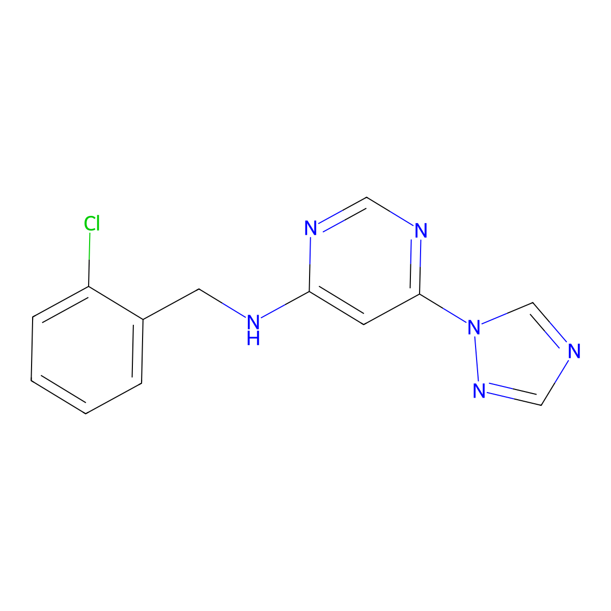 N-[(2-chlorophenyl)methyl]-6-(1H-1,2,4-triazol-1-yl)pyrimidin-4-amine molecular structure, CAS 2640955-90-2