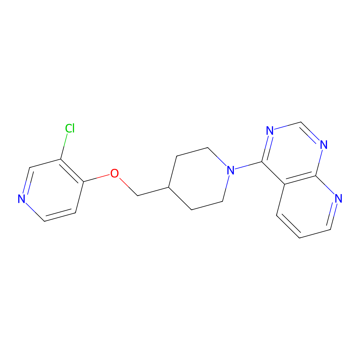 3-Chloro-4-[(1-{pyrido[2,3-d]pyrimidin-4-yl}piperidin-4-yl)methoxy]pyridine molecular structure, CAS 2640955-91-3
