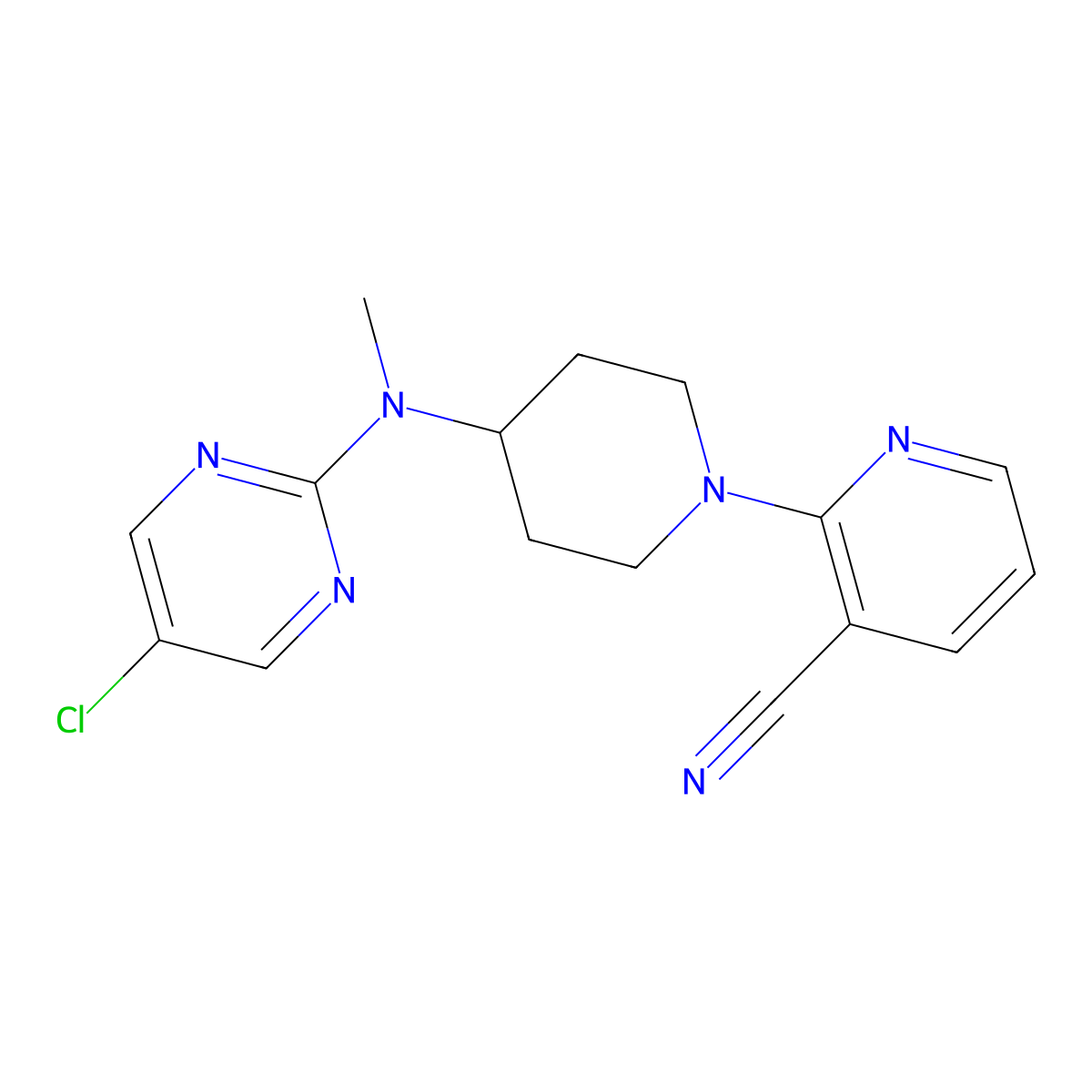 2-{4-[(5-Chloropyrimidin-2-yl)(methyl)amino]piperidin-1-yl}pyridine-3-carbonitrile molecular structure, CAS 2640955-92-4