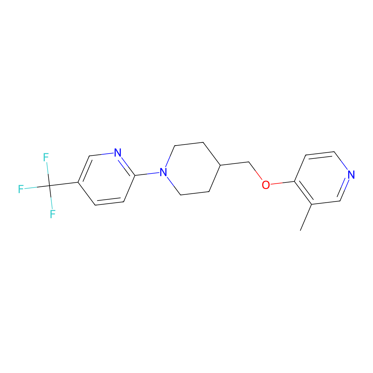 2-(4-{[(3-Methylpyridin-4-yl)oxy]methyl}piperidin-1-yl)-5-(trifluoromethyl)pyridine molecular structure, CAS 2640955-93-5