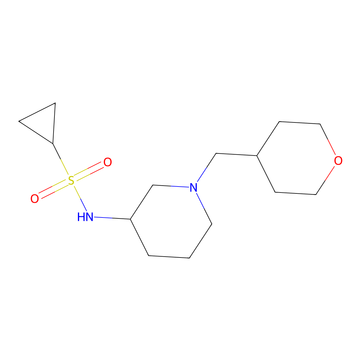 N-{1-[(oxan-4-yl)methyl]piperidin-3-yl}cyclopropanesulfonamide molecular structure, CAS 2640955-94-6