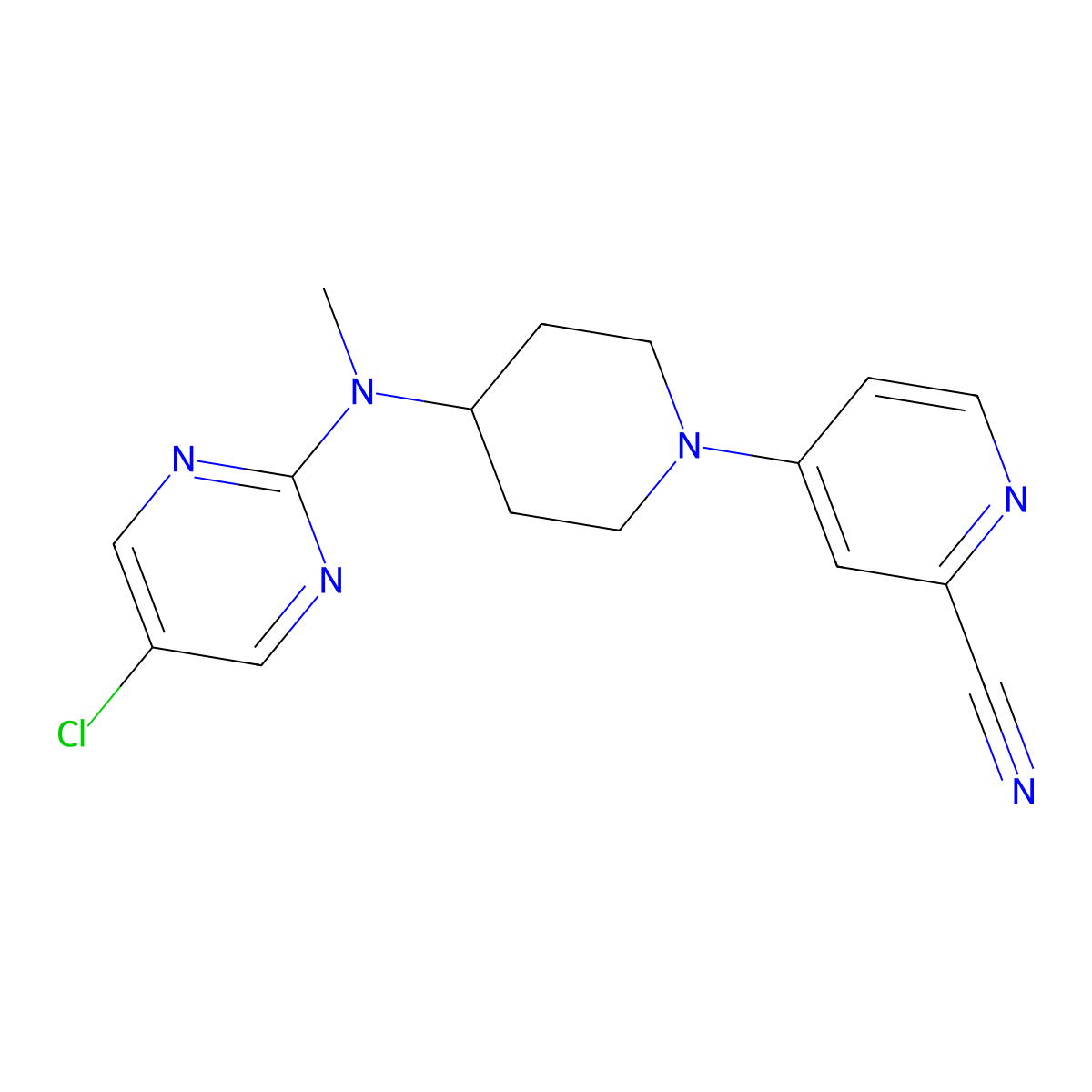 4-{4-[(5-Chloropyrimidin-2-yl)(methyl)amino]piperidin-1-yl}pyridine-2-carbonitrile molecular structure, CAS 2640955-97-9