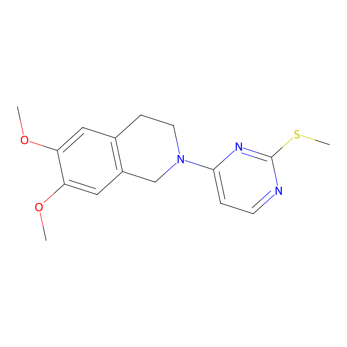 6,7-Dimethoxy-2-[2-(methylsulfanyl)pyrimidin-4-yl]-1,2,3,4-tetrahydroisoquinoline molecular structure, CAS 2640955-99-1