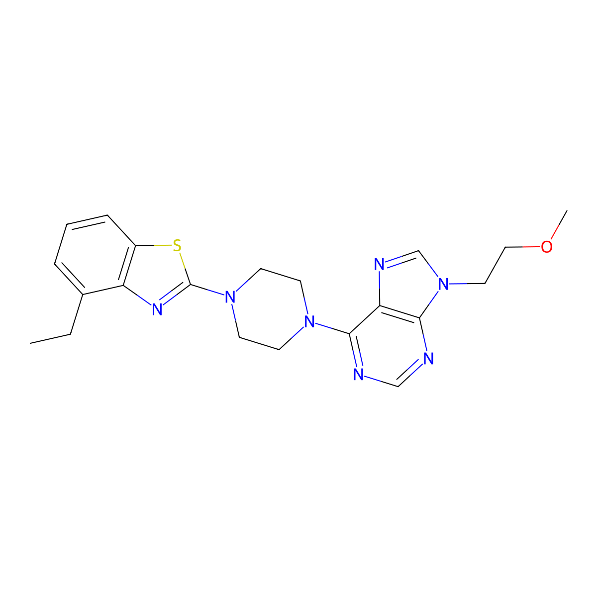 6-[4-(4-ethyl-1,3-benzothiazol-2-yl)piperazin-1-yl]-9-(2-methoxyethyl)-9H-purine molecular structure, CAS 2640956-00-7