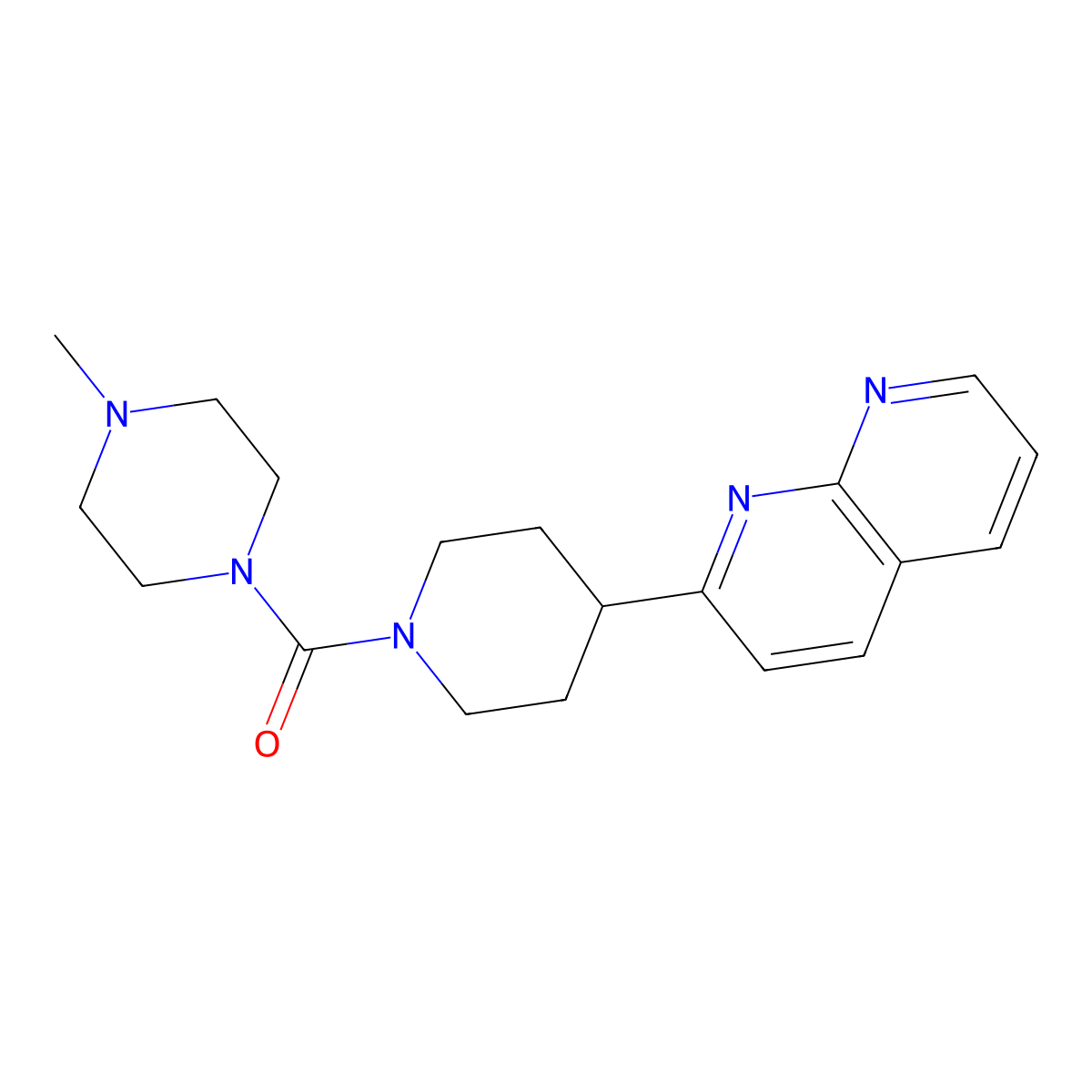 2-[1-(4-Methylpiperazine-1-carbonyl)piperidin-4-yl]-1,8-naphthyridine molecular structure, CAS 2640956-01-8