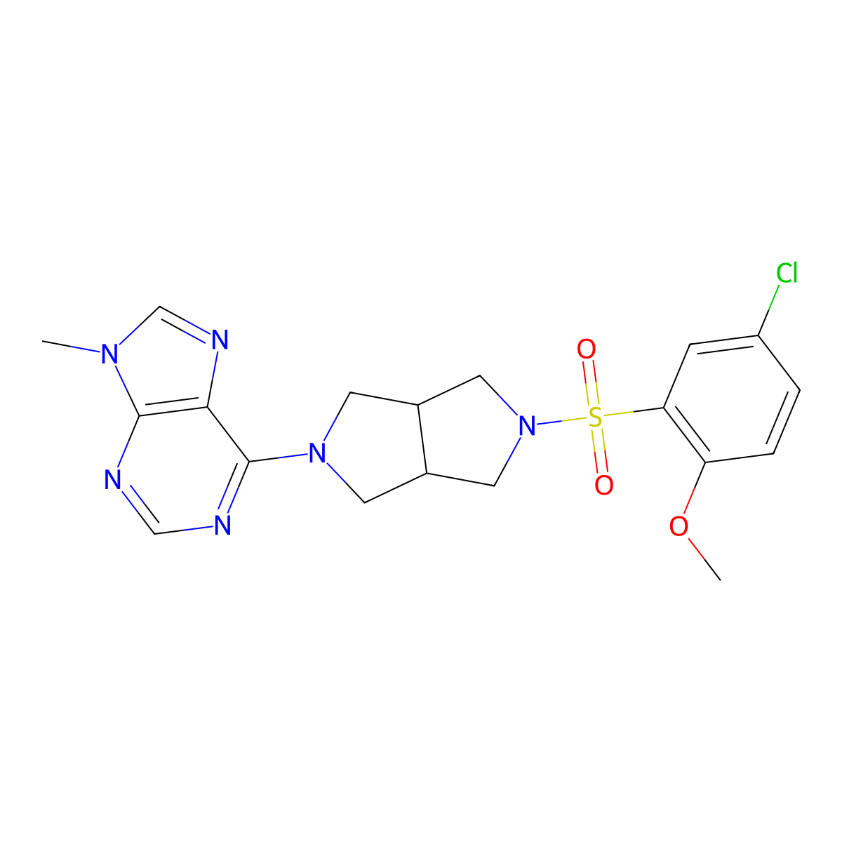 6-[5-(5-chloro-2-methoxybenzenesulfonyl)-octahydropyrrolo[3,4-c]pyrrol-2-yl]-9-methyl-9H-purine molecular structure, CAS 2640956-03-0