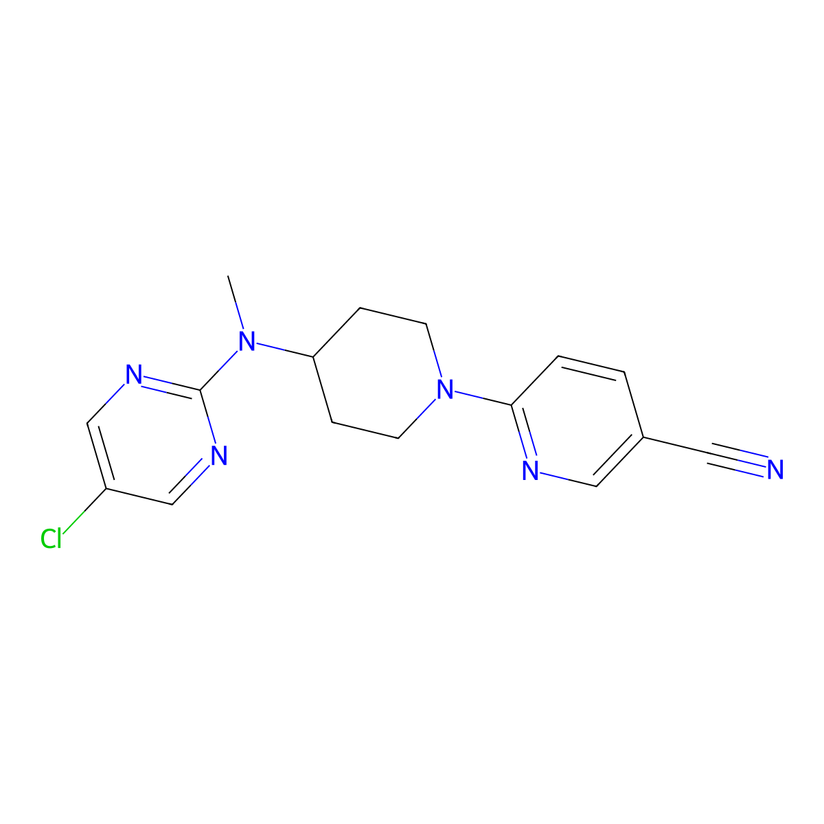 6-{4-[(5-Chloropyrimidin-2-yl)(methyl)amino]piperidin-1-yl}pyridine-3-carbonitrile molecular structure, CAS 2640956-05-2