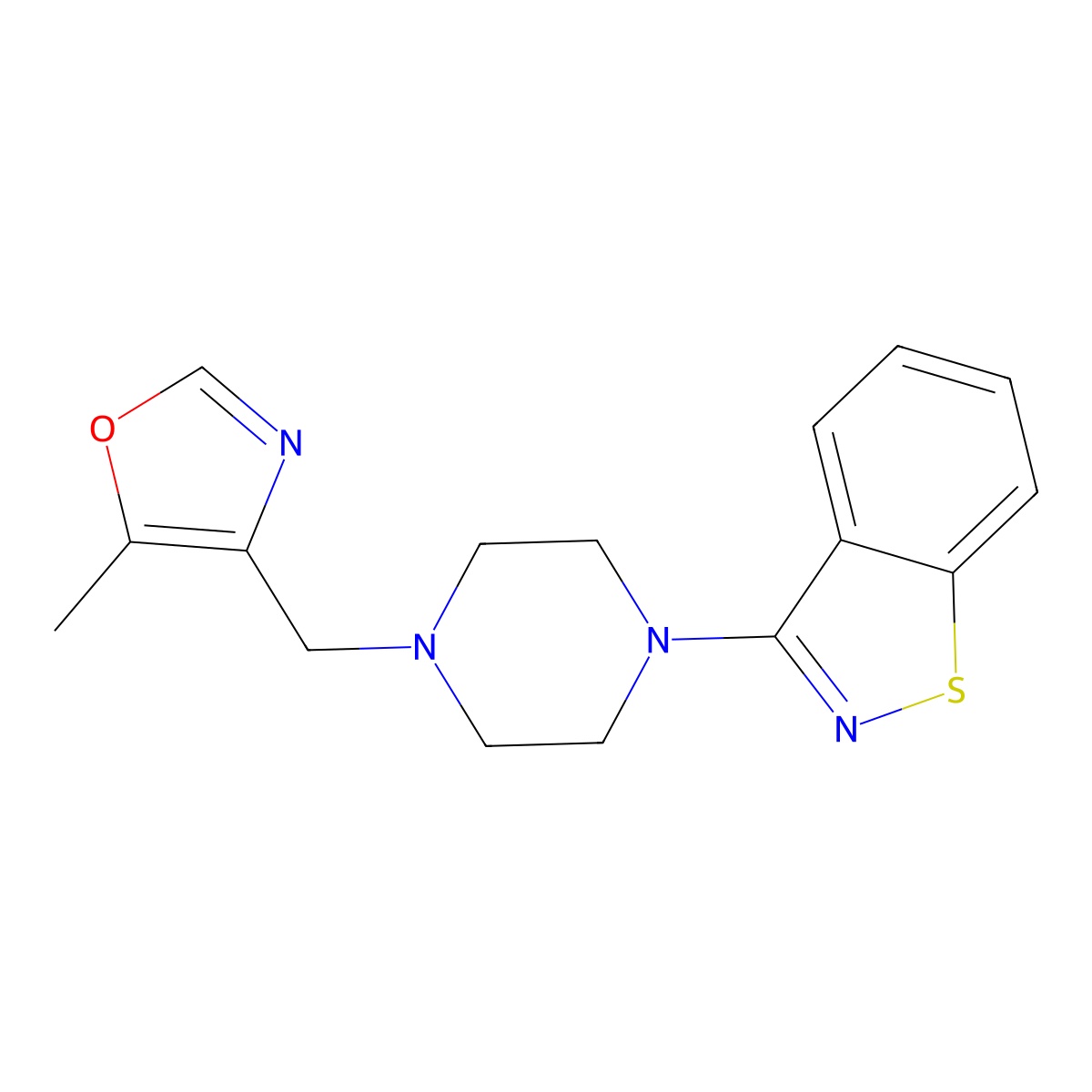 3-{4-[(5-Methyl-1,3-oxazol-4-yl)methyl]piperazin-1-yl}-1,2-benzothiazole molecular structure, CAS 2640956-06-3