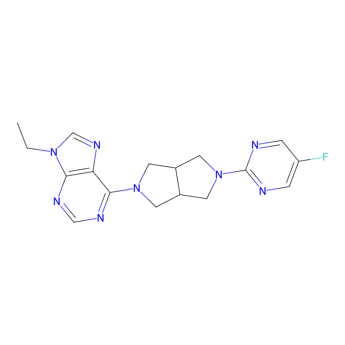 9-ethyl-6-[5-(5-fluoropyrimidin-2-yl)-octahydropyrrolo[3,4-c]pyrrol-2-yl]-9H-purine molecular structure, CAS 2640956-08-5