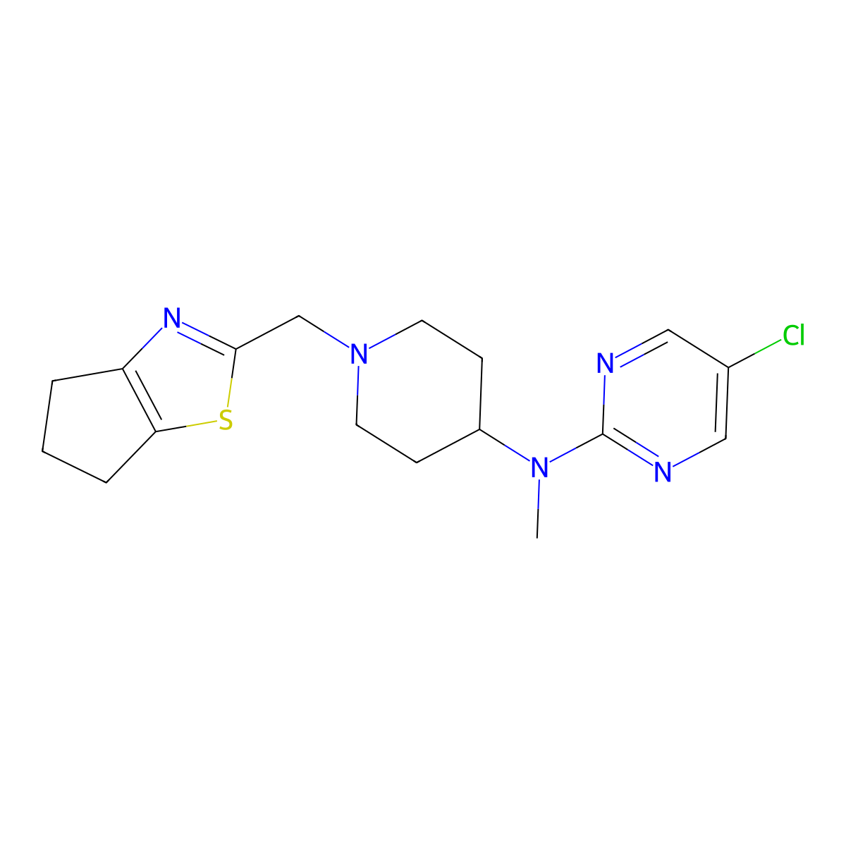 5-chloro-N-[1-({4H,5H,6H-cyclopenta[d][1,3]thiazol-2-yl}methyl)piperidin-4-yl]-N-methylpyrimidin-2-amine molecular structure, CAS 2640956-12-1