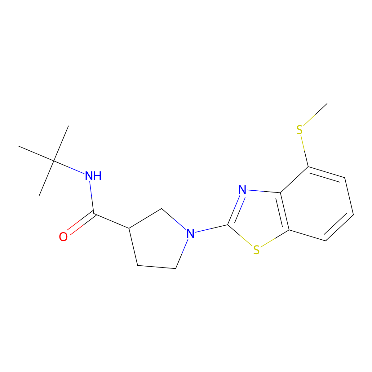 N-tert-butyl-1-[4-(methylsulfanyl)-1,3-benzothiazol-2-yl]pyrrolidine-3-carboxamide molecular structure, CAS 2640956-13-2
