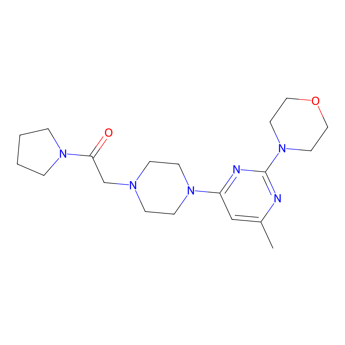 2-{4-[6-Methyl-2-(morpholin-4-yl)pyrimidin-4-yl]piperazin-1-yl}-1-(pyrrolidin-1-yl)ethan-1-one molecular structure, CAS 2640956-14-3