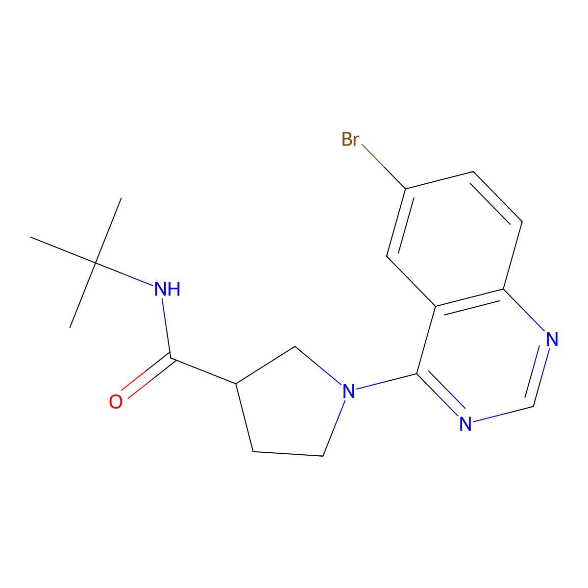 1-(6-bromoquinazolin-4-yl)-N-tert-butylpyrrolidine-3-carboxamide molecular structure, CAS 2640956-16-5