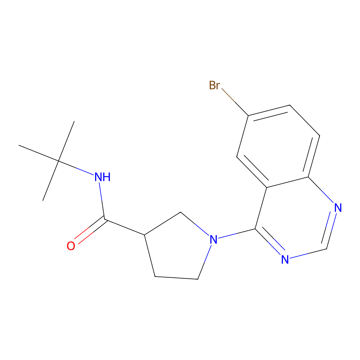1-(6-bromoquinazolin-4-yl)-N-tert-butylpyrrolidine-3-carboxamide molecular structure, CAS 2640956-16-5
