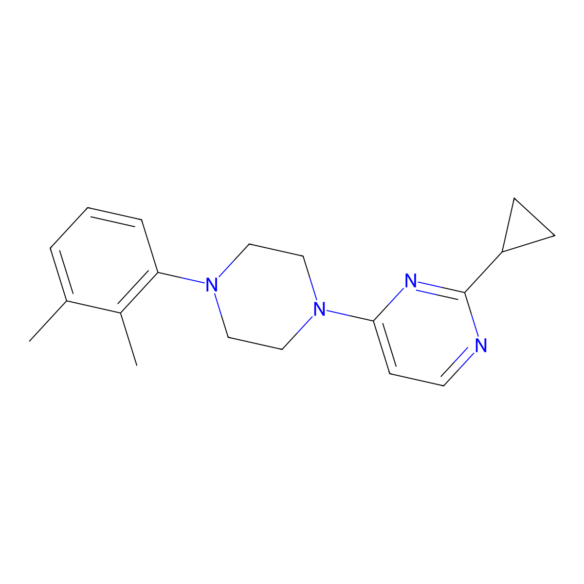 2-Cyclopropyl-4-[4-(2,3-dimethylphenyl)piperazin-1-yl]pyrimidine molecular structure, CAS 2640956-17-6