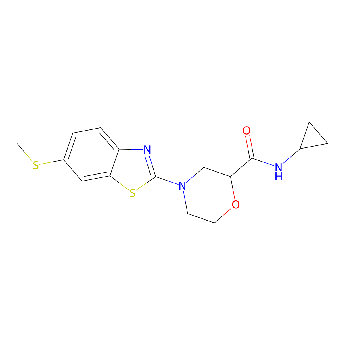 N-cyclopropyl-4-[6-(methylsulfanyl)-1,3-benzothiazol-2-yl]morpholine-2-carboxamide molecular structure, CAS 2640956-22-3