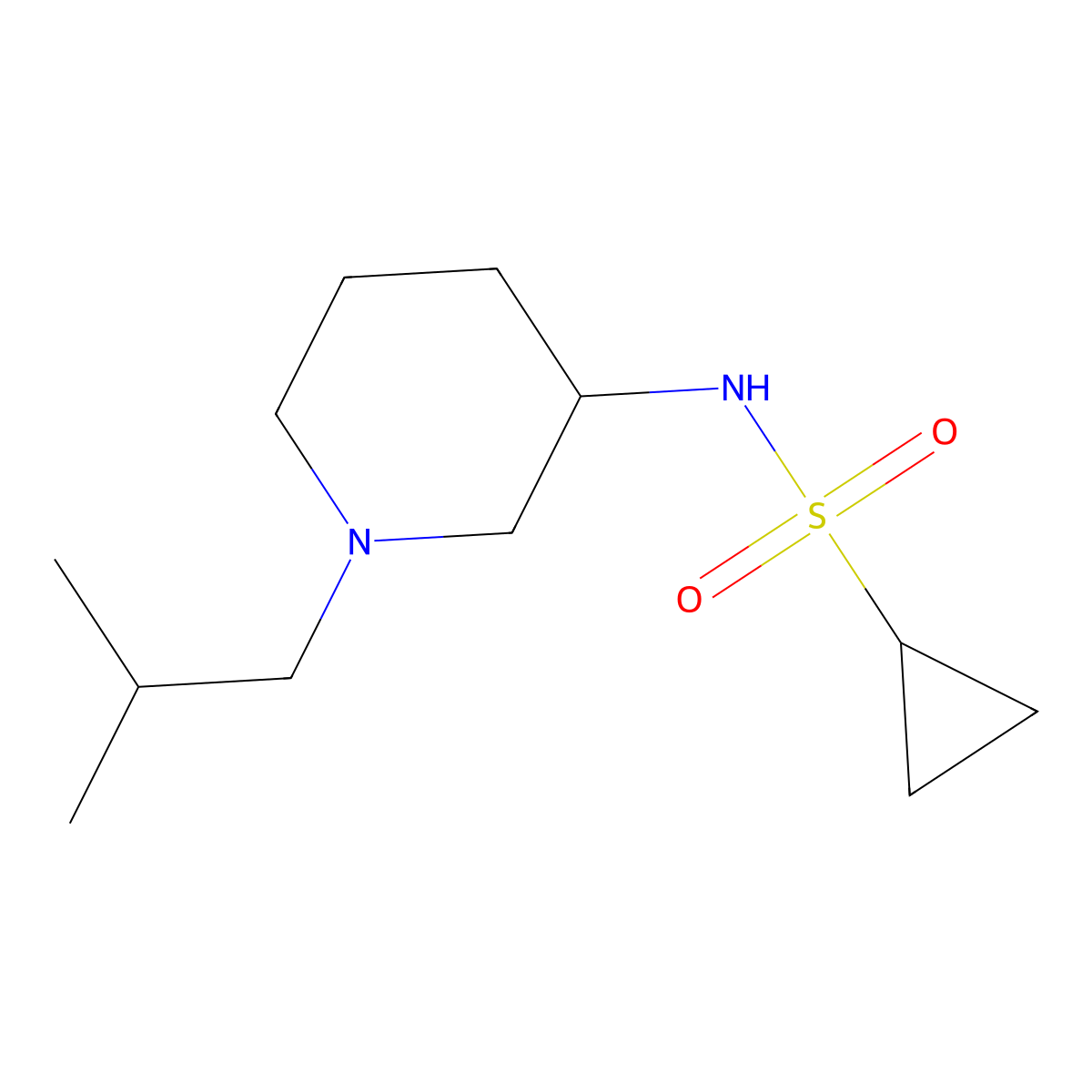 N-[1-(2-methylpropyl)piperidin-3-yl]cyclopropanesulfonamide molecular structure, CAS 2640956-24-5