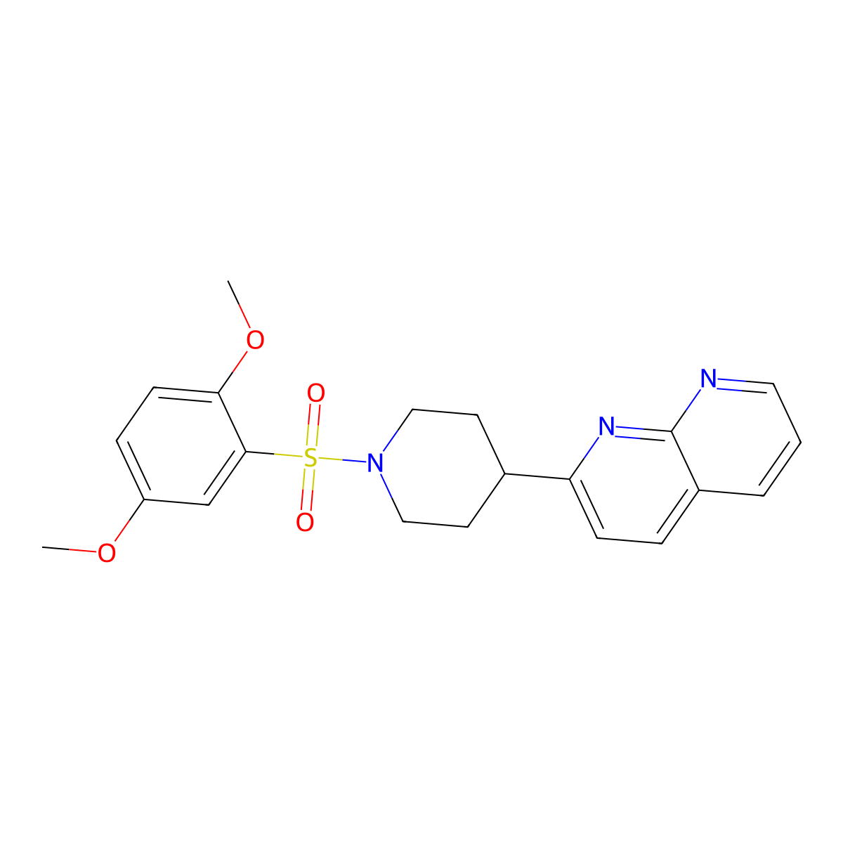 2-[1-(2,5-Dimethoxybenzenesulfonyl)piperidin-4-yl]-1,8-naphthyridine molecular structure, CAS 2640956-26-7