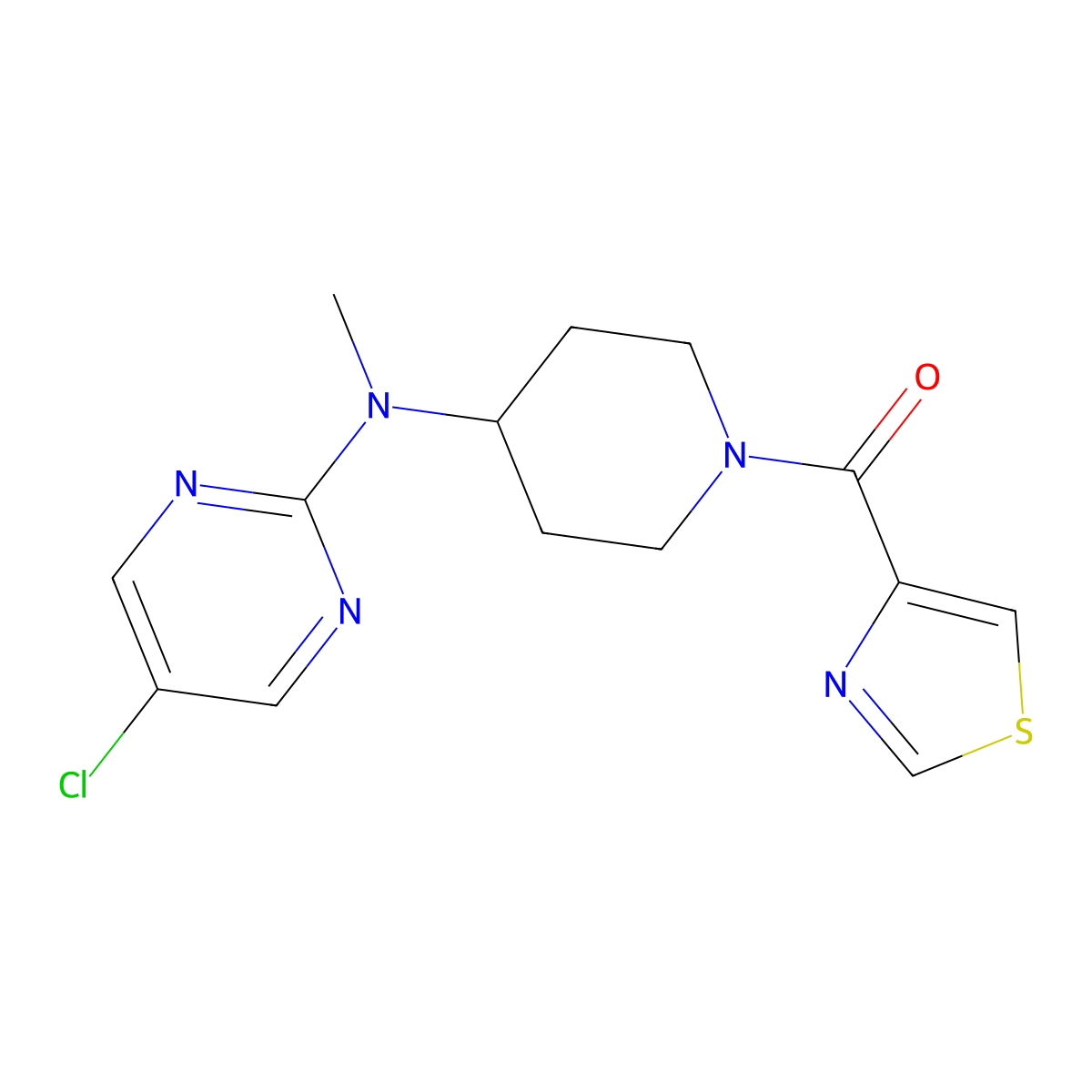 5-chloro-N-methyl-N-[1-(1,3-thiazole-4-carbonyl)piperidin-4-yl]pyrimidin-2-amine molecular structure, CAS 2640956-28-9
