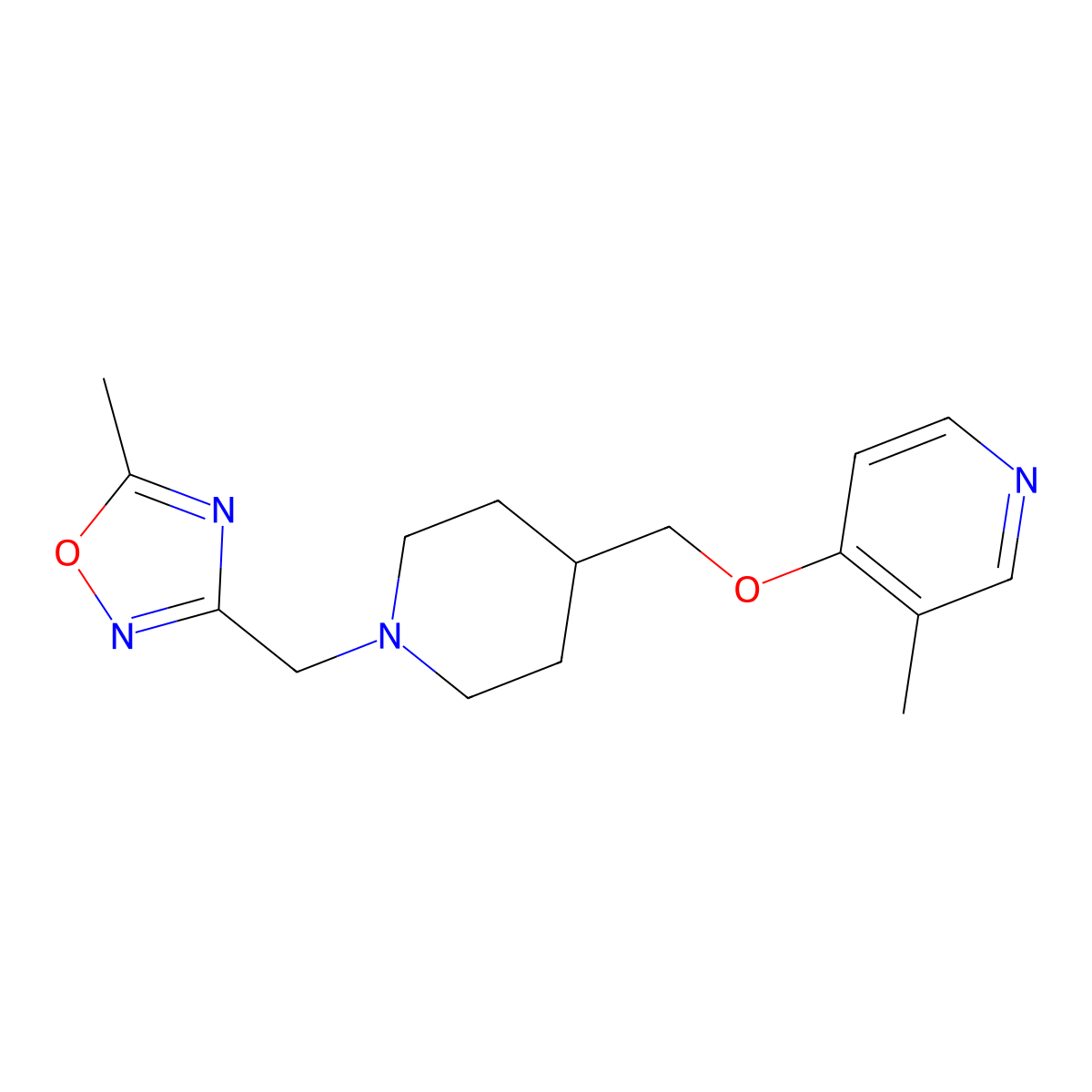 3-Methyl-4-({1-[(5-methyl-1,2,4-oxadiazol-3-yl)methyl]piperidin-4-yl}methoxy)pyridine molecular structure, CAS 2640956-32-5