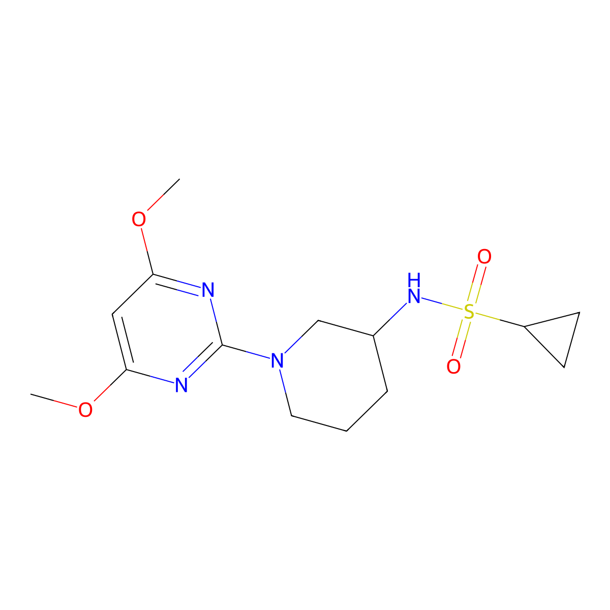N-[1-(4,6-dimethoxypyrimidin-2-yl)piperidin-3-yl]cyclopropanesulfonamide molecular structure, CAS 2640956-36-9