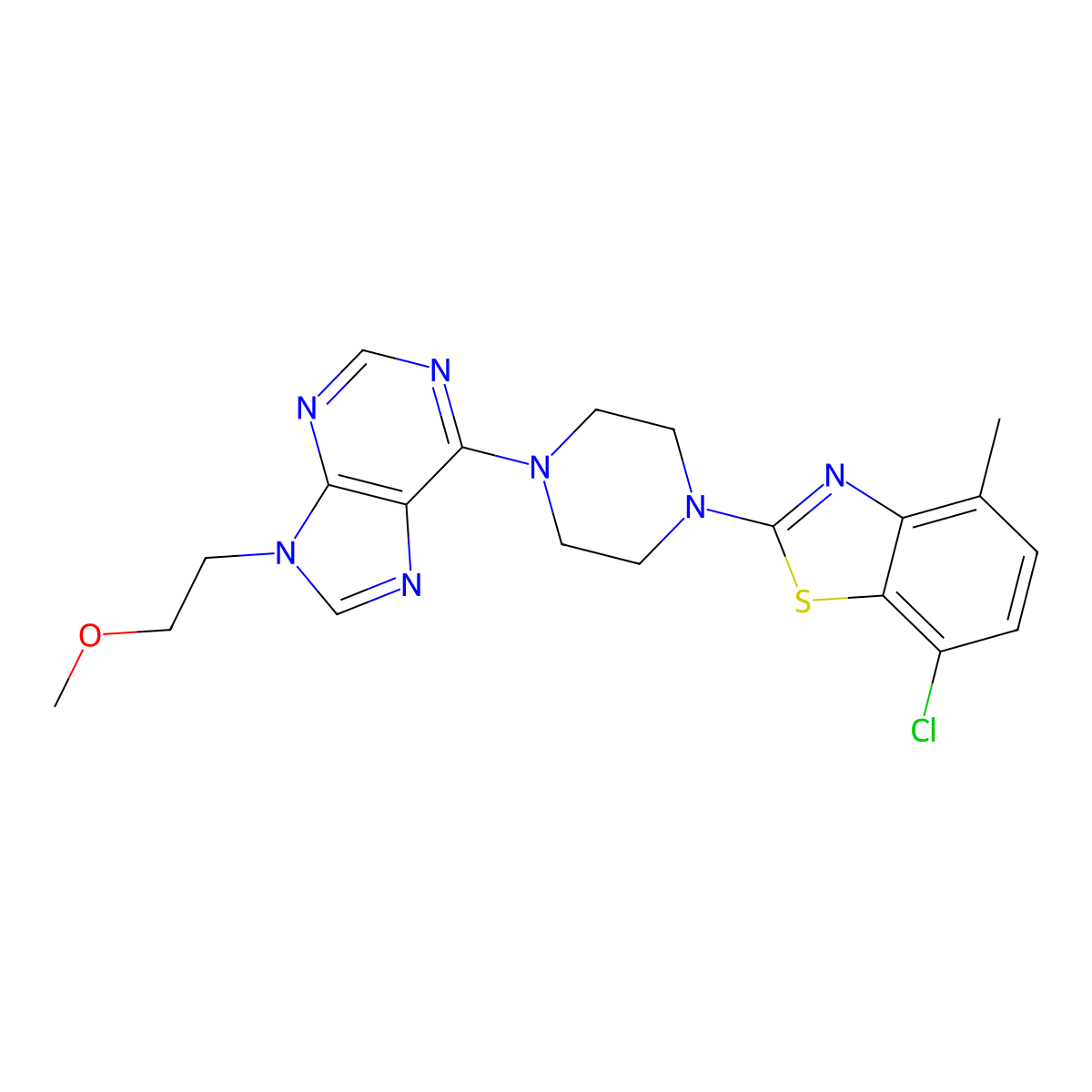 6-[4-(7-chloro-4-methyl-1,3-benzothiazol-2-yl)piperazin-1-yl]-9-(2-methoxyethyl)-9H-purine molecular structure, CAS 2640956-37-0