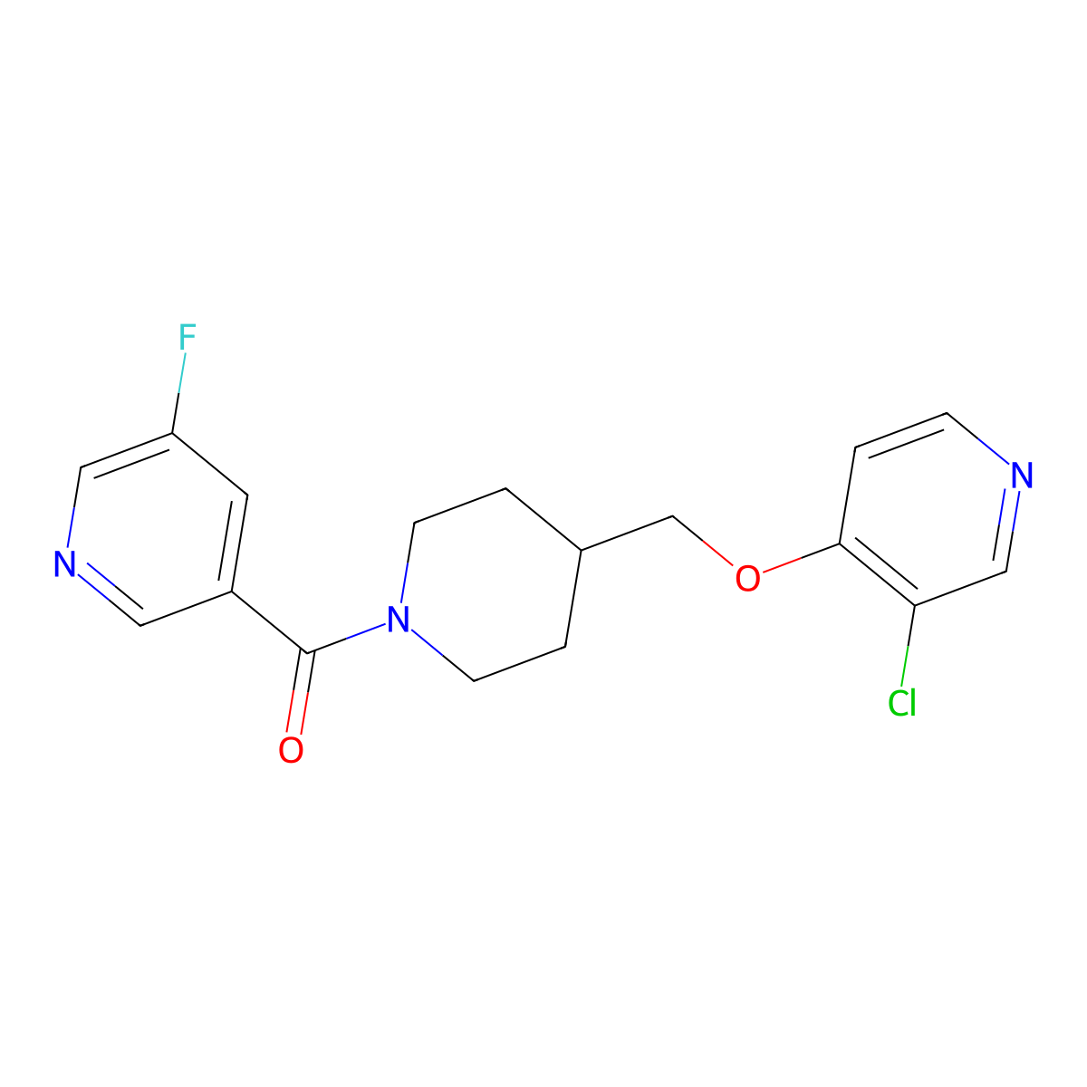 3-(4-{[(3-Chloropyridin-4-yl)oxy]methyl}piperidine-1-carbonyl)-5-fluoropyridine molecular structure, CAS 2640956-40-5