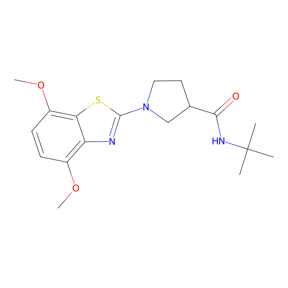 N-tert-butyl-1-(4,7-dimethoxy-1,3-benzothiazol-2-yl)pyrrolidine-3-carboxamide molecular structure, CAS 2640956-41-6