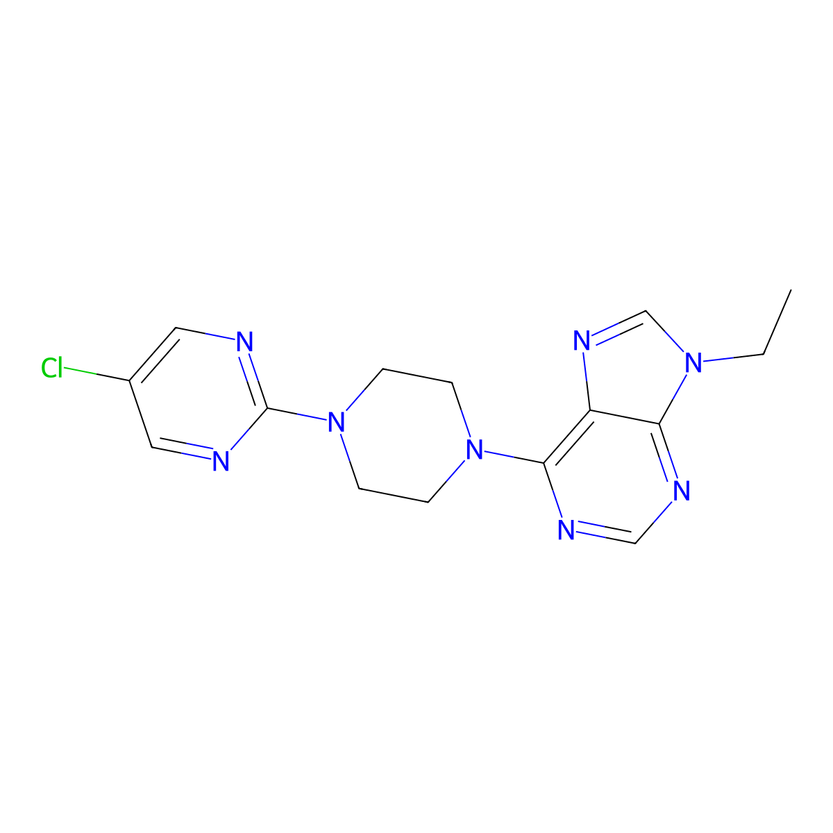 6-[4-(5-chloropyrimidin-2-yl)piperazin-1-yl]-9-ethyl-9H-purine molecular structure, CAS 2640956-44-9