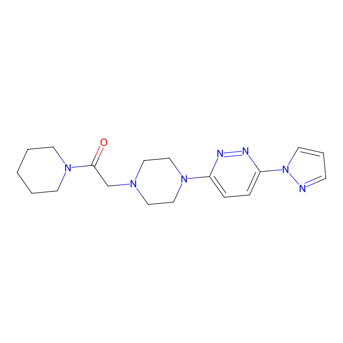 1-(piperidin-1-yl)-2-{4-[6-(1H-pyrazol-1-yl)pyridazin-3-yl]piperazin-1-yl}ethan-1-one molecular structure, CAS 2640956-46-1