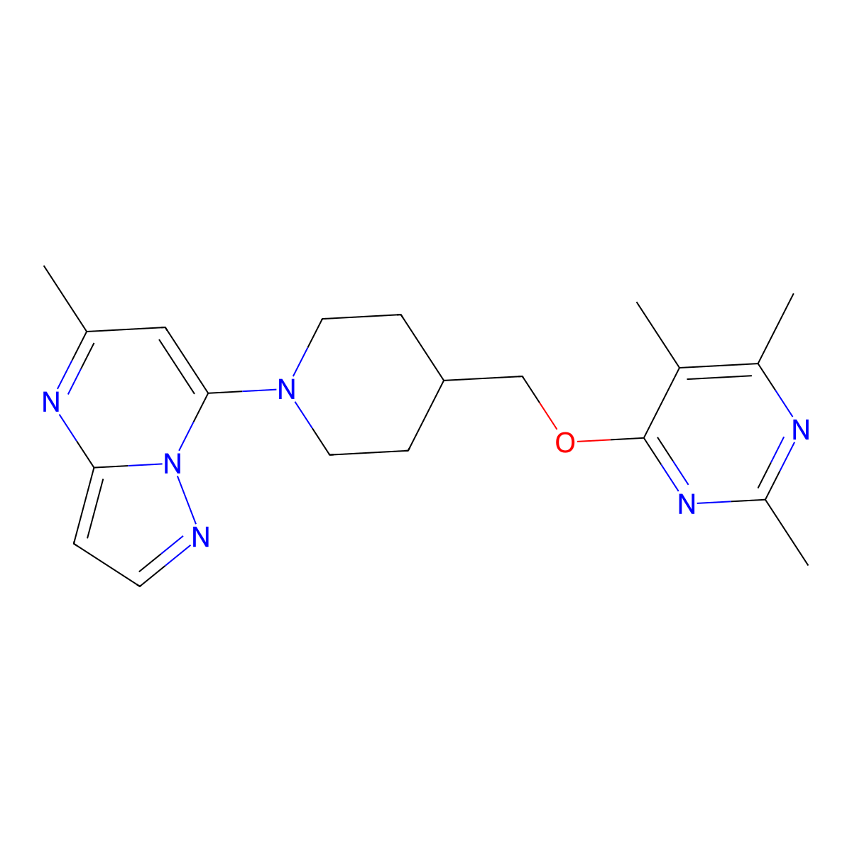 2,4,5-Trimethyl-6-[(1-{5-methylpyrazolo[1,5-a]pyrimidin-7-yl}piperidin-4-yl)methoxy]pyrimidine molecular structure, CAS 2640956-51-8