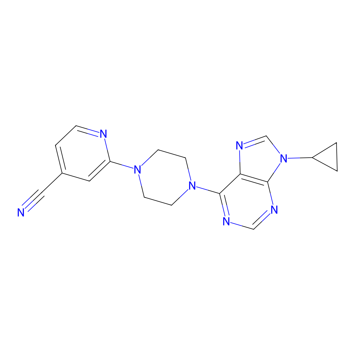 2-[4-(9-cyclopropyl-9H-purin-6-yl)piperazin-1-yl]pyridine-4-carbonitrile molecular structure, CAS 2640956-52-9