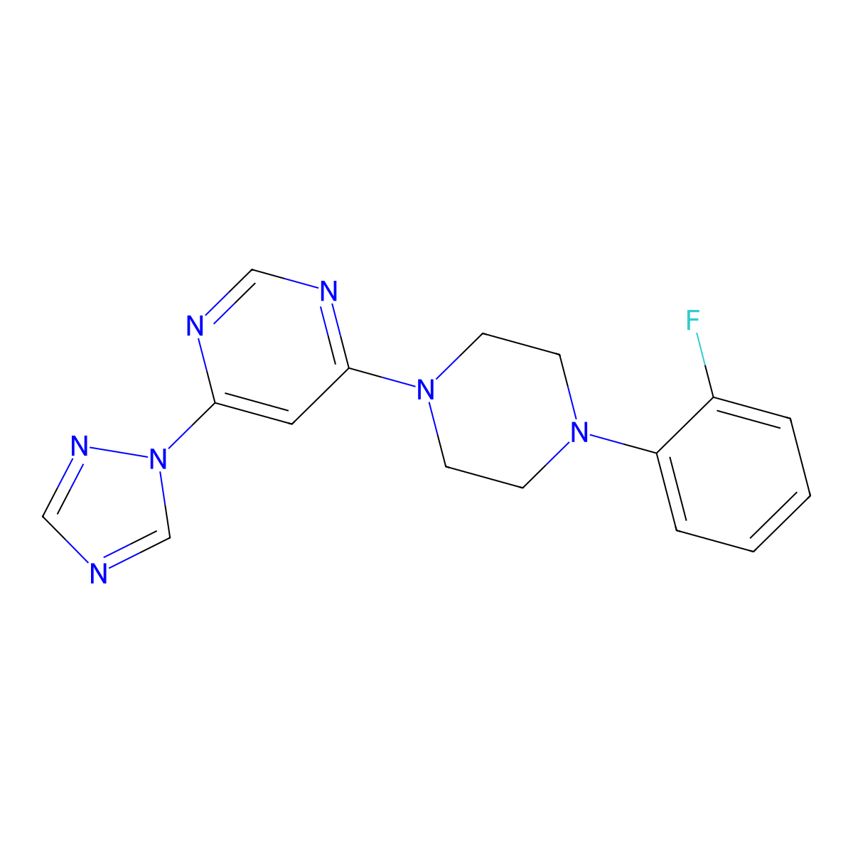4-[4-(2-fluorophenyl)piperazin-1-yl]-6-(1H-1,2,4-triazol-1-yl)pyrimidine molecular structure, CAS 2640956-55-2