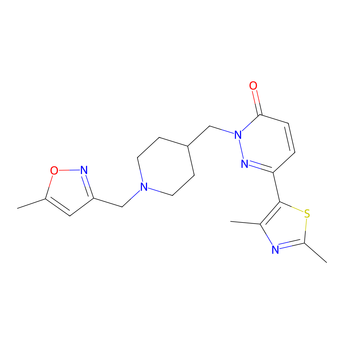 6-(2,4-Dimethyl-1,3-thiazol-5-yl)-2-({1-[(5-methyl-1,2-oxazol-3-yl)methyl]piperidin-4-yl}methyl)-2,3-dihydropyridazin-3-one molecular structure, CAS 2640956-56-3