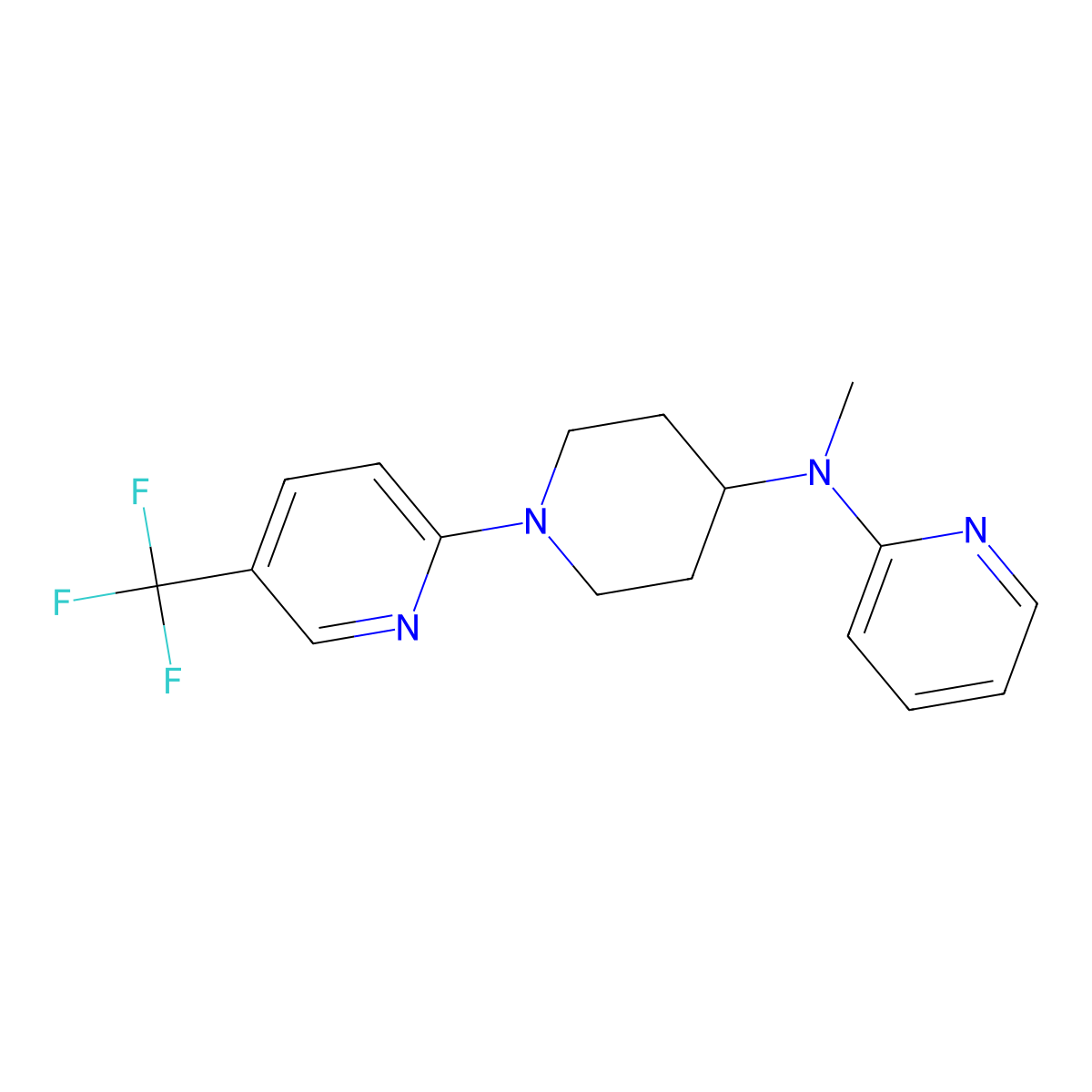 N-methyl-N-{1-[5-(trifluoromethyl)pyridin-2-yl]piperidin-4-yl}pyridin-2-amine molecular structure, CAS 2640956-57-4