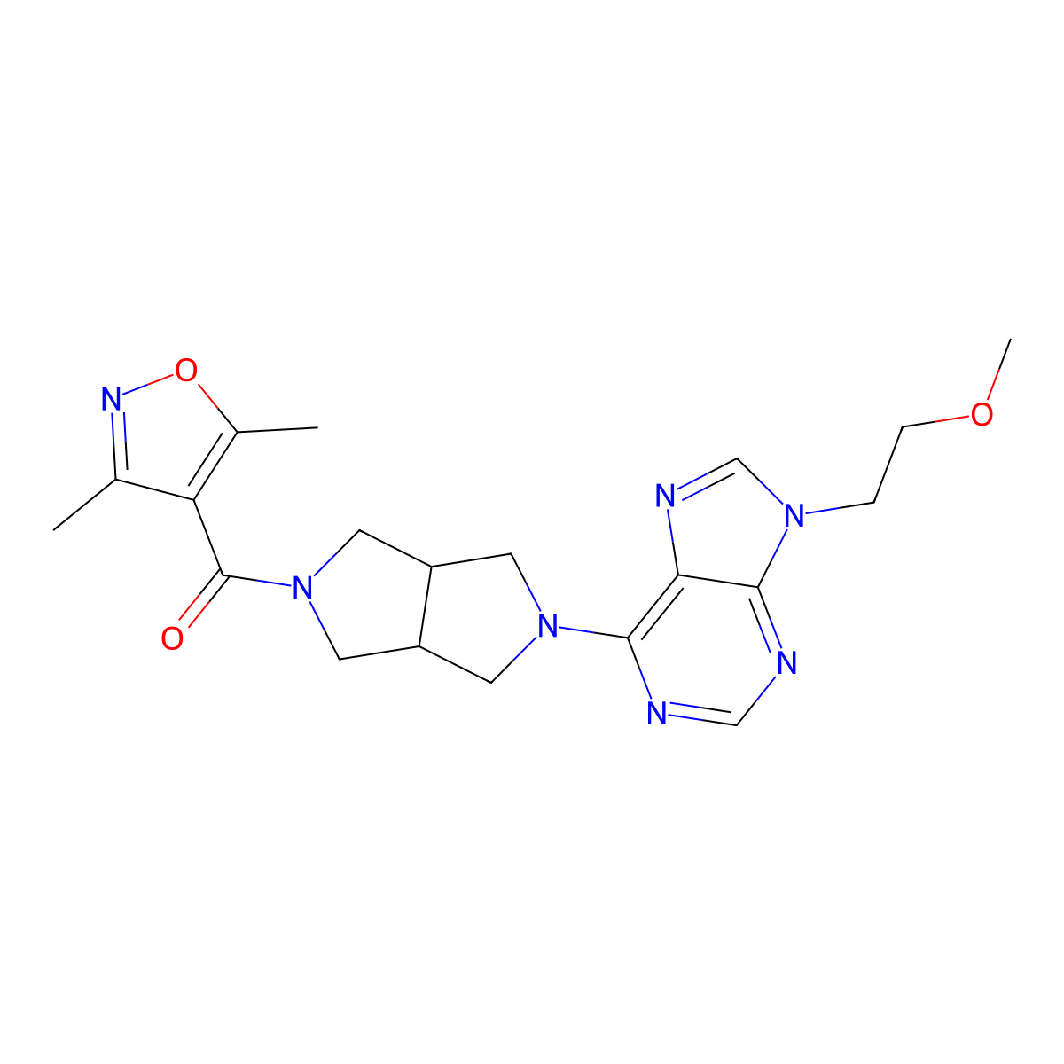 6-[5-(3,5-dimethyl-1,2-oxazole-4-carbonyl)-octahydropyrrolo[3,4-c]pyrrol-2-yl]-9-(2-methoxyethyl)-9H-purine molecular structure, CAS 2640956-58-5